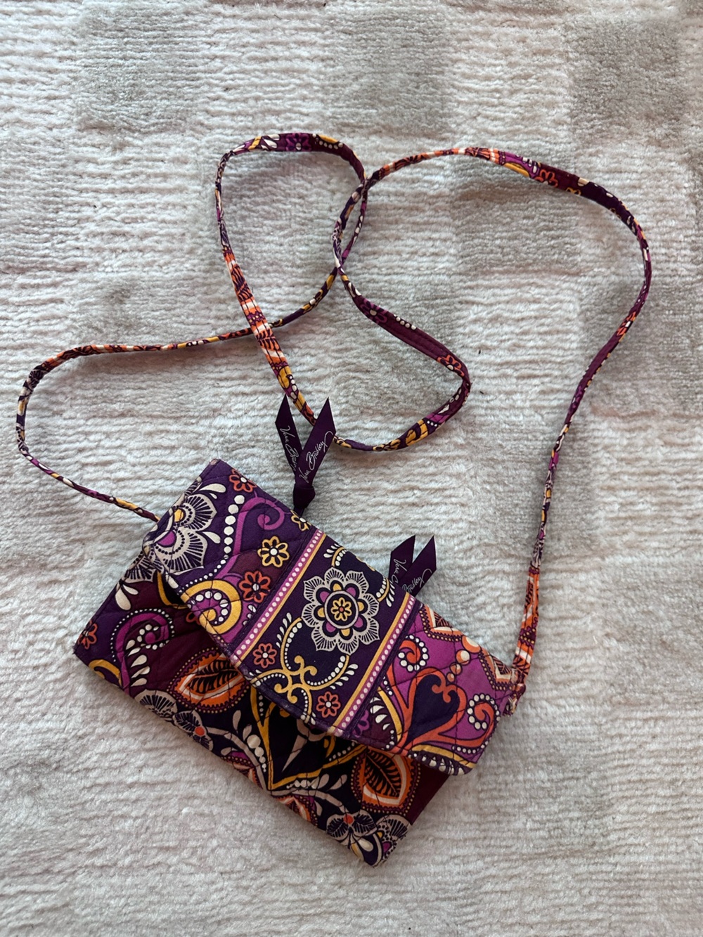 Vera Bradley Purple Paisley Quilted Crossbody with Orange Accents